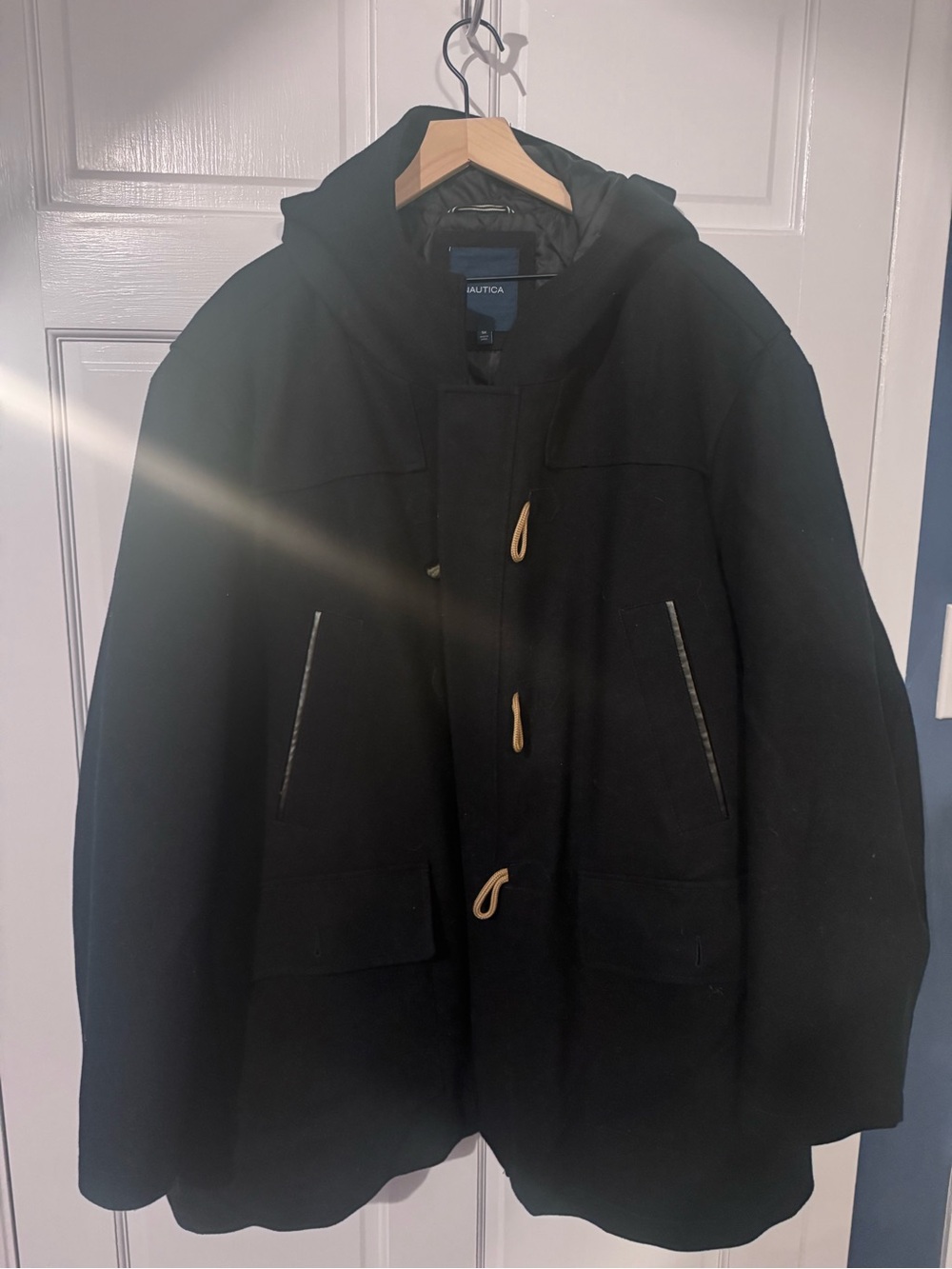 Nautica Black Hooded Peacoat with Toggle Accents
